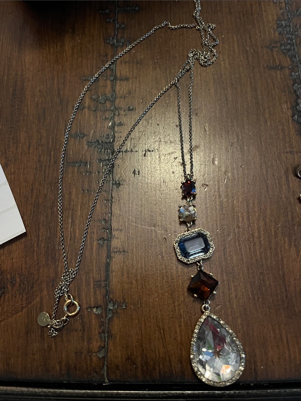 LoftSilver-Tone Multi-Gem Teardrop Pendant Necklace - Clear, Blue, Amber, Garnet
